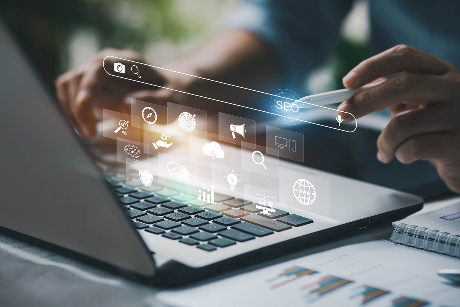 SEO analytics and keyword research on a laptop